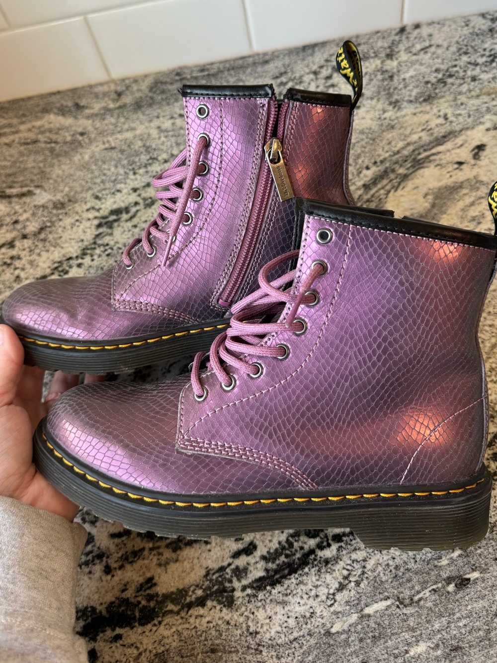 Dr. Martens Girl’s Zip Up Combat Boot. Purple Metallic. Size 5/ EU 36. EUC - Picture 6 of 9